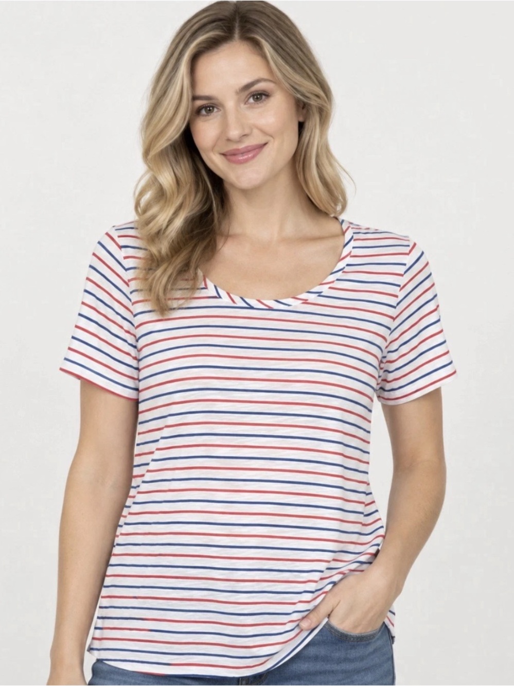 Belle by Kim Gravel Slub Knit Nauticana Short Sleeve Tee White Size S  -A726363